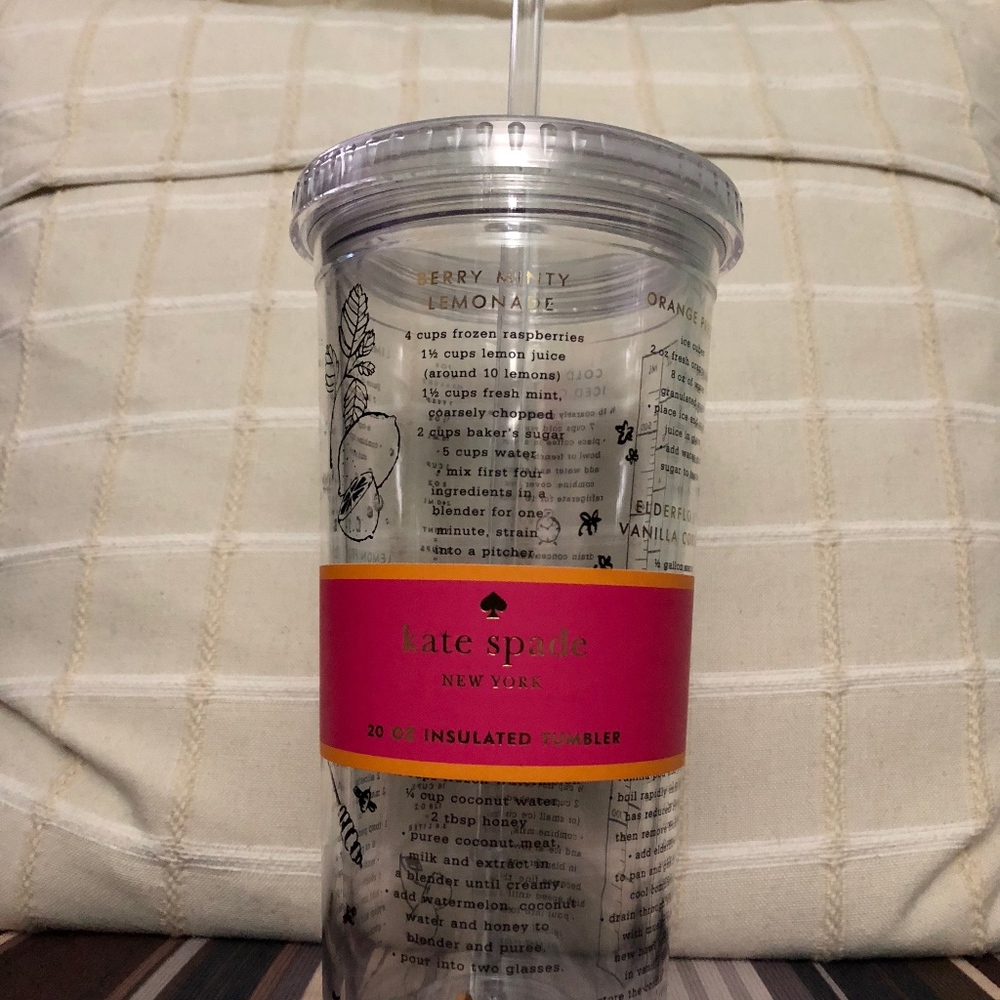 Kate Spade Double Wall Recipe Cup w/ lid & straw